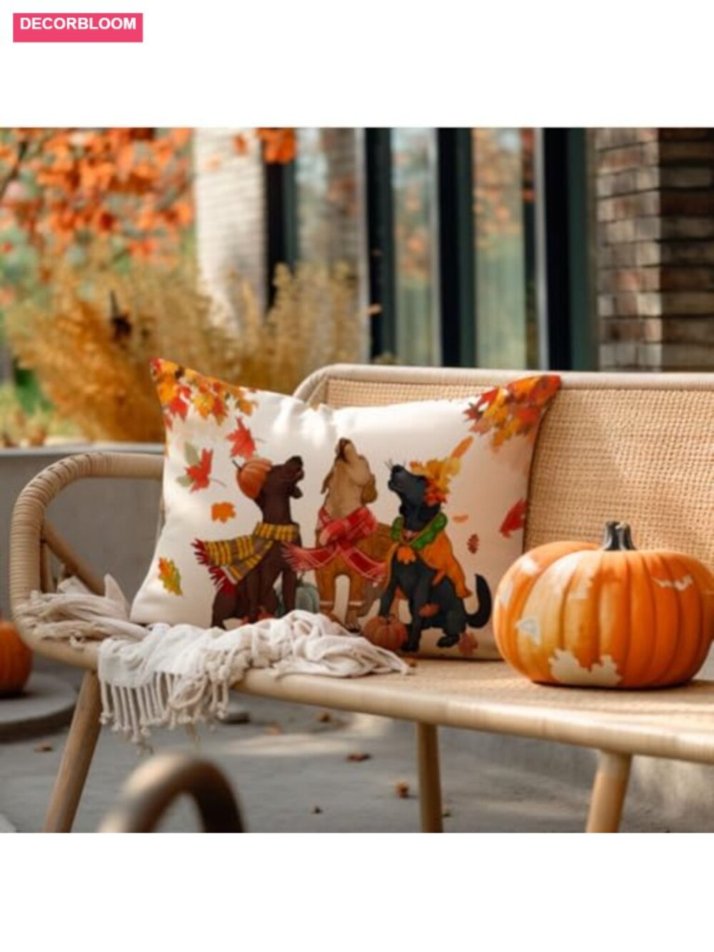 Fall Dog Pattern Throw Pillow Covers 12x20 Set of 1 Linen - Picture 4 of 6